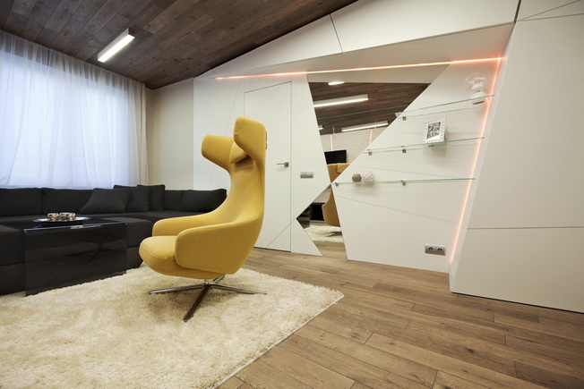 Ekscentryczny pokój dzienny dla rodziny muzyków autorstwa Geometrix Design